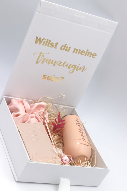 Geschenkbox "Willst du meine Trauzeugin/Brautjungfer sein" in rosa oder weiß