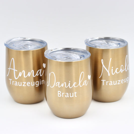 Thermobecher in Gold mit Personalisierung - Team Braut - Trauzeugin Brautjungfer Geschenke - JGA PARTY - JGA Deko -