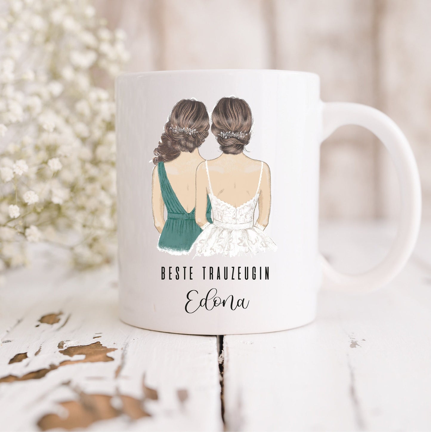 Trauzeugin Geschenk - Personalisierte Tasse - Verschiedene Motive - Beste Trauzeugin mit Name - Geschenkidee Team Bride Hochzeit