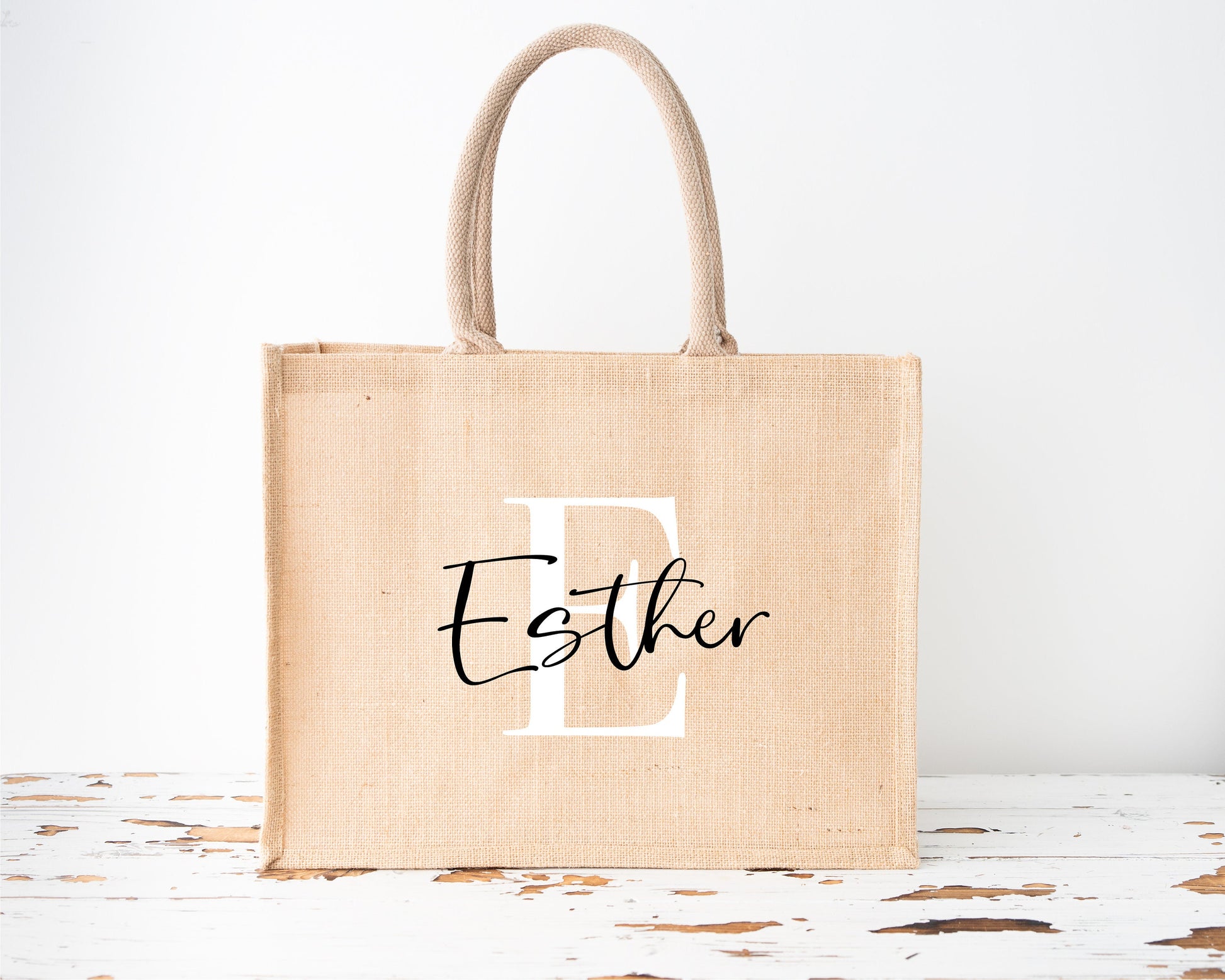 Jutetasche personalisiert mit Initial & Namen - Juteshopper Einkaufstasche Geburtstag Mama Oma Geschenk Frau