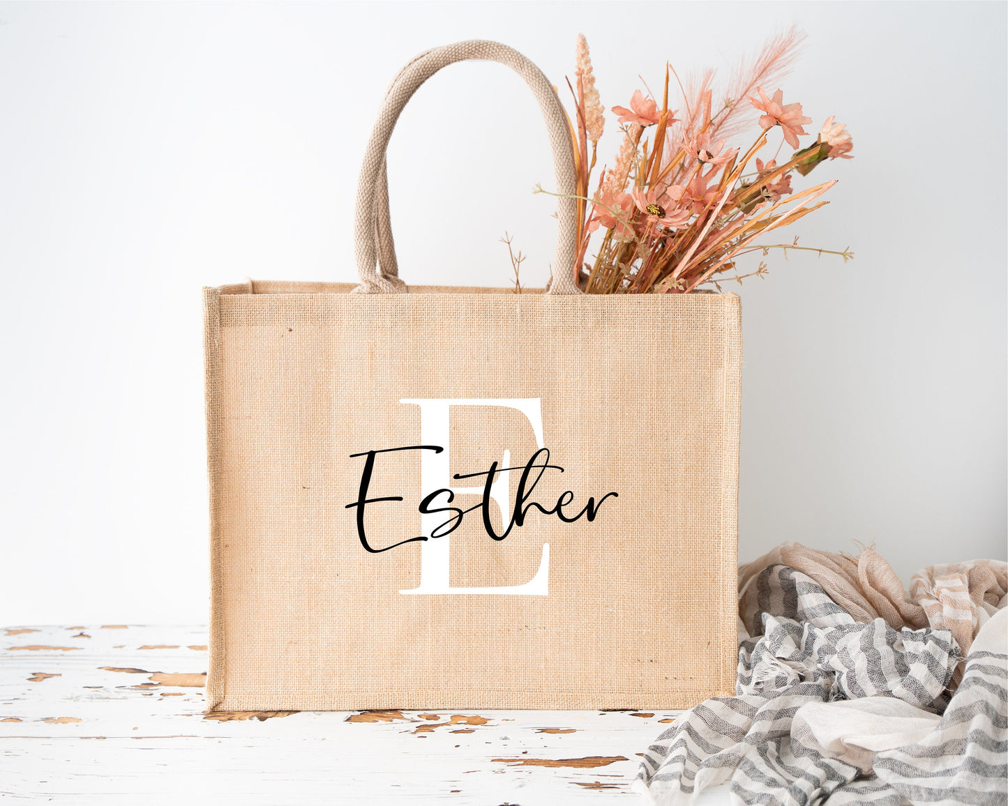 Jutetasche personalisiert mit Initial & Namen - Juteshopper Einkaufstasche Geburtstag Mama Oma Geschenk Frau