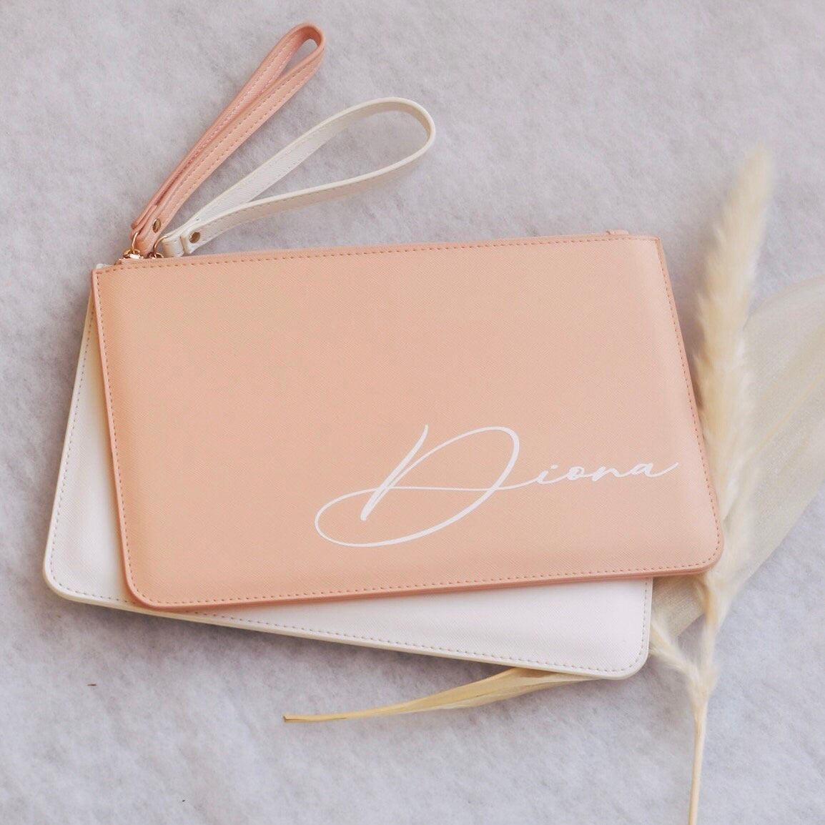 Personalisierte Clutch Trauzeugin Braut Brautjungfer - mit Namen - rosa weiß - Geschenk - Team Braut - JGA - Hochzeit