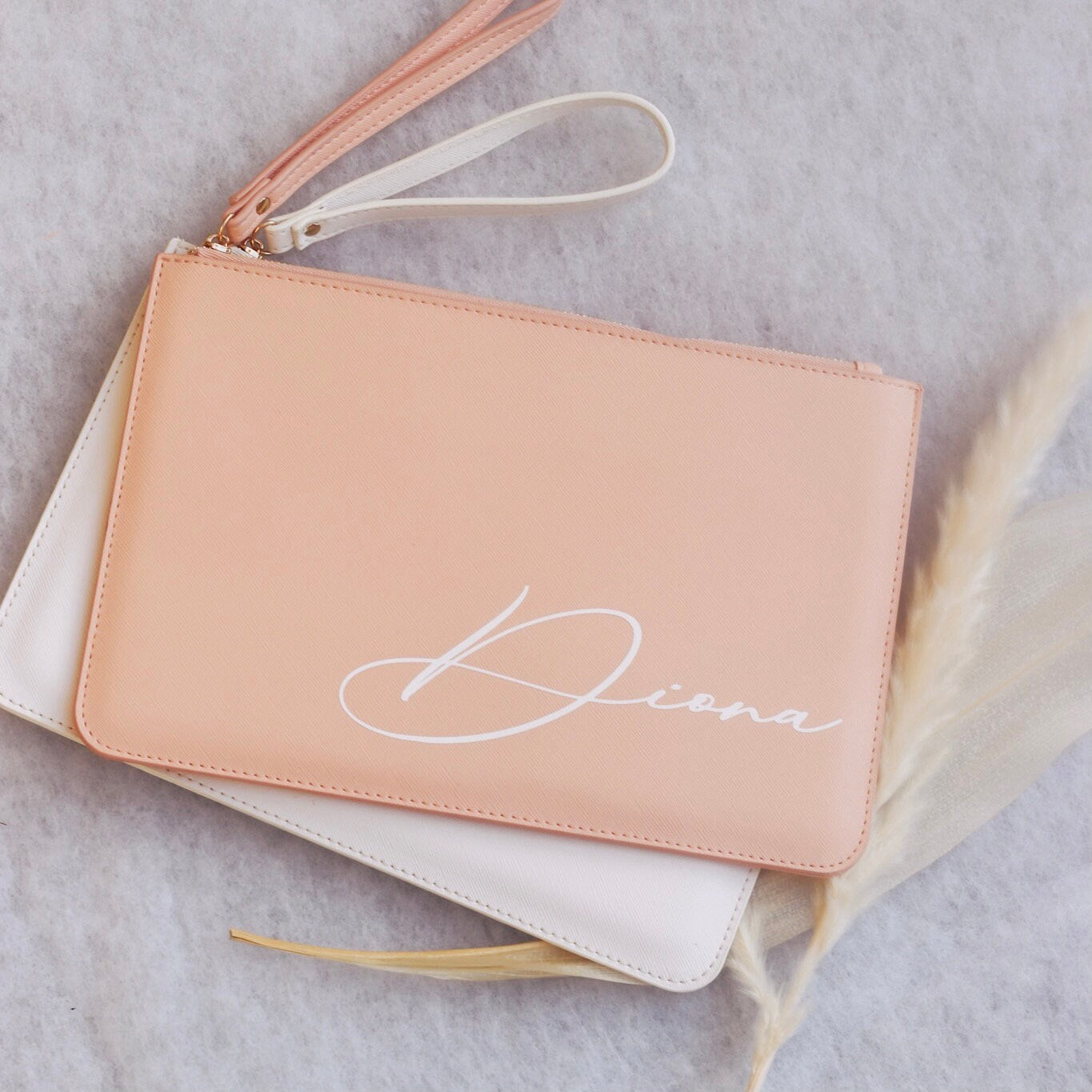 Personalisierte Clutch Trauzeugin Braut Brautjungfer - mit Namen - rosa weiß - Geschenk - Team Braut - JGA - Hochzeit