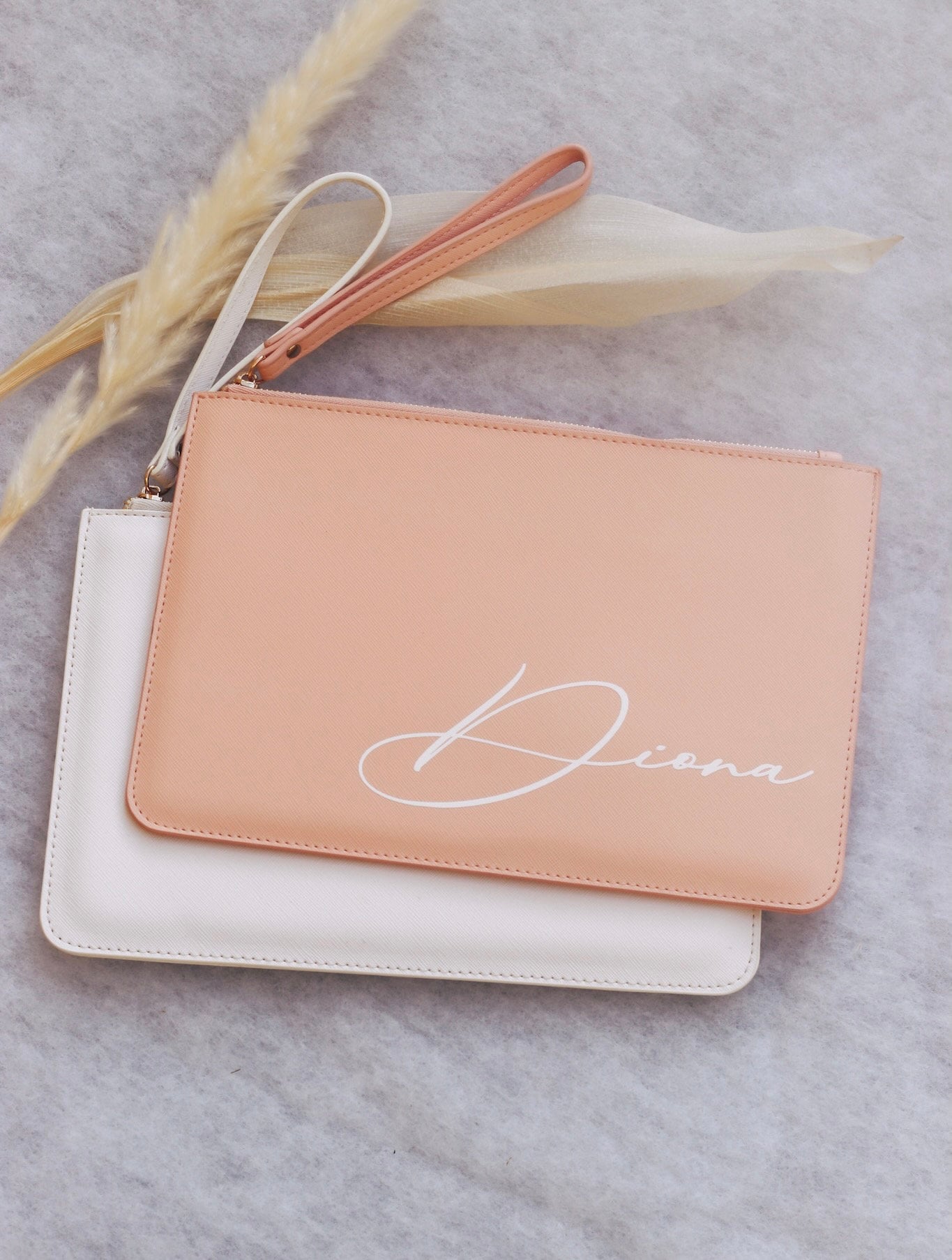 Personalisierte Clutch Trauzeugin Braut Brautjungfer - mit Namen - rosa weiß - Geschenk - Team Braut - JGA - Hochzeit