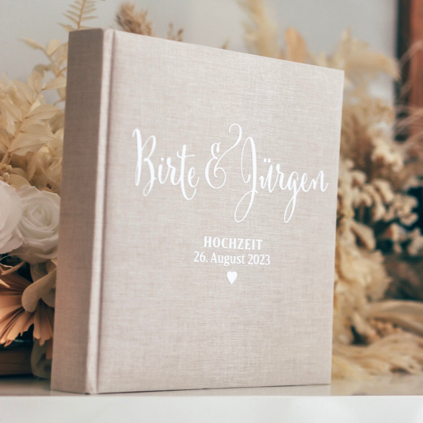 Hochzeit Gästebuch/Fotoalbum aus Leinen, minimalistisch, personalisiert mit Namen