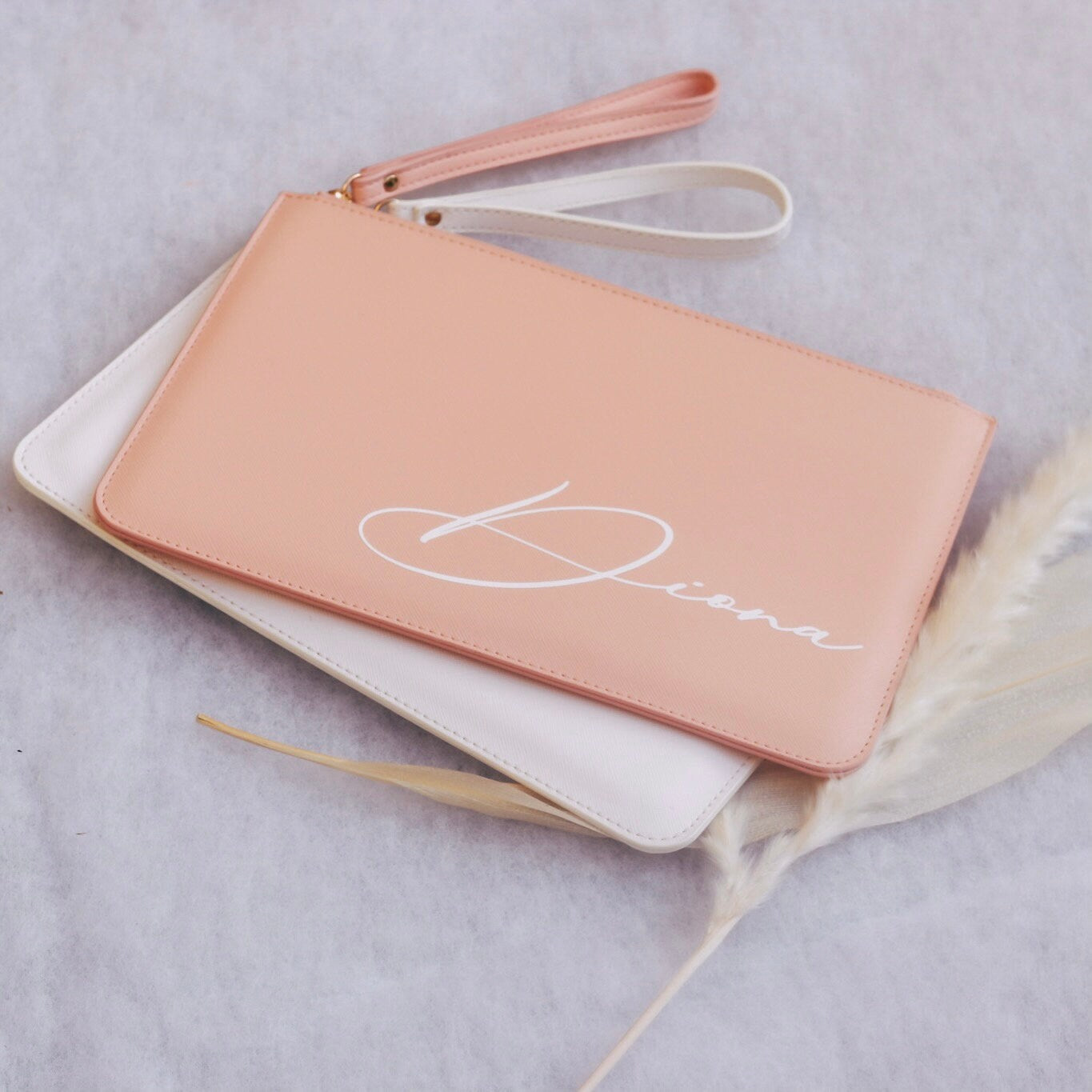 Personalisierte Clutch Trauzeugin Braut Brautjungfer - mit Namen - rosa weiß - Geschenk - Team Braut - JGA - Hochzeit