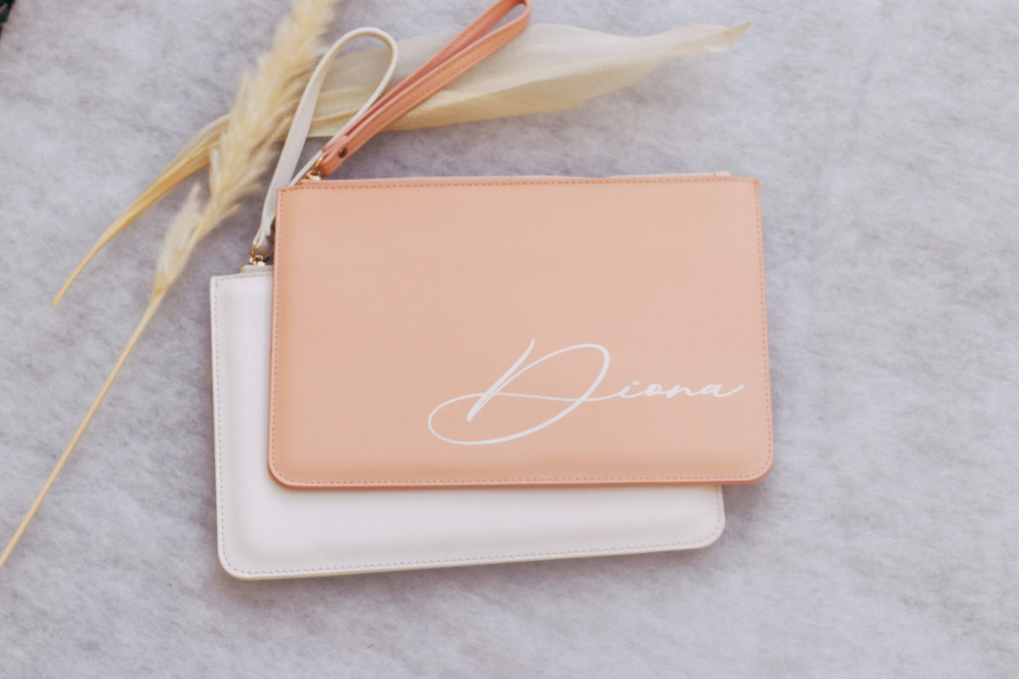 Personalisierte Clutch Trauzeugin Braut Brautjungfer - mit Namen - rosa weiß - Geschenk - Team Braut - JGA - Hochzeit