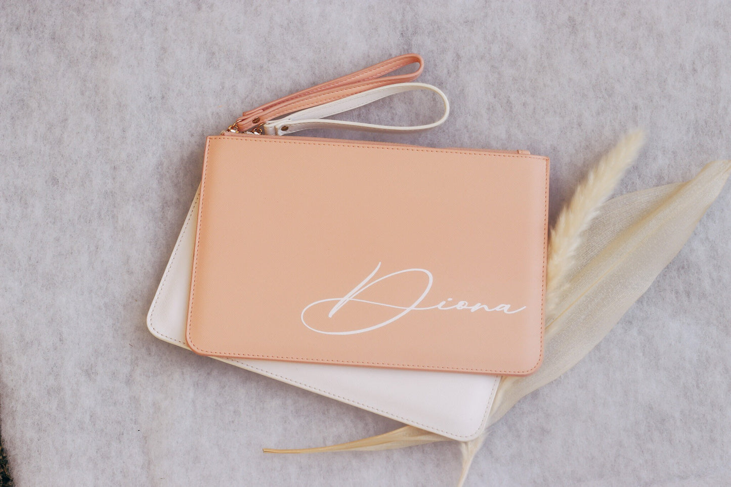 Personalisierte Clutch Trauzeugin Braut Brautjungfer - mit Namen - rosa weiß - Geschenk - Team Braut - JGA - Hochzeit