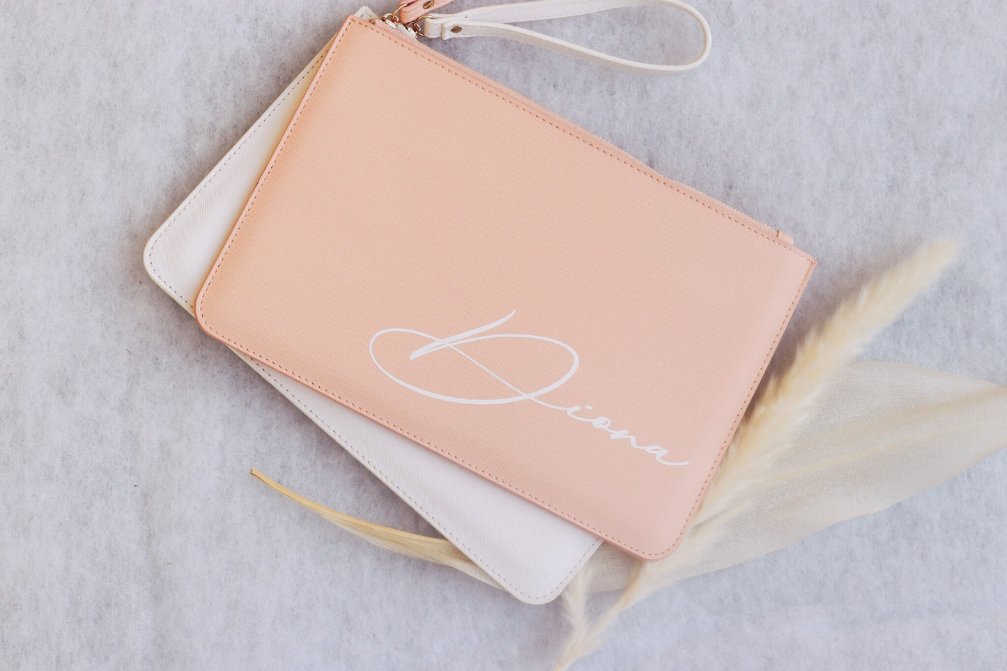 Personalisierte Clutch Trauzeugin Braut Brautjungfer - mit Namen - rosa weiß - Geschenk - Team Braut - JGA - Hochzeit