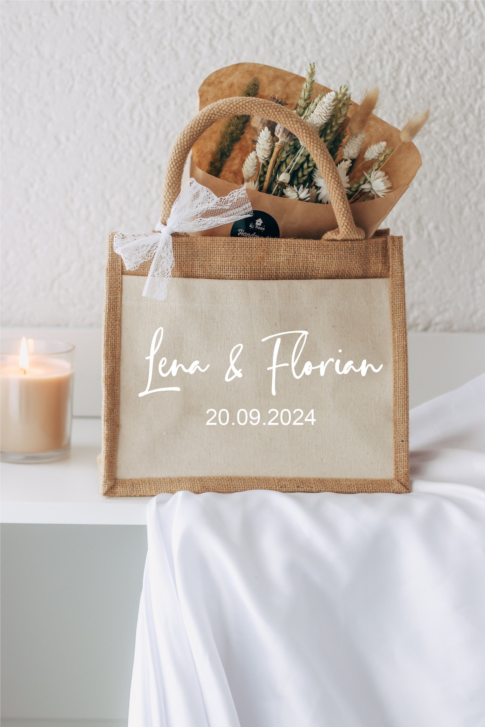 Geschenk zur Hochzeit - Jutetasche mit Namen des Brautpaars - Personalisiertes Geschenk