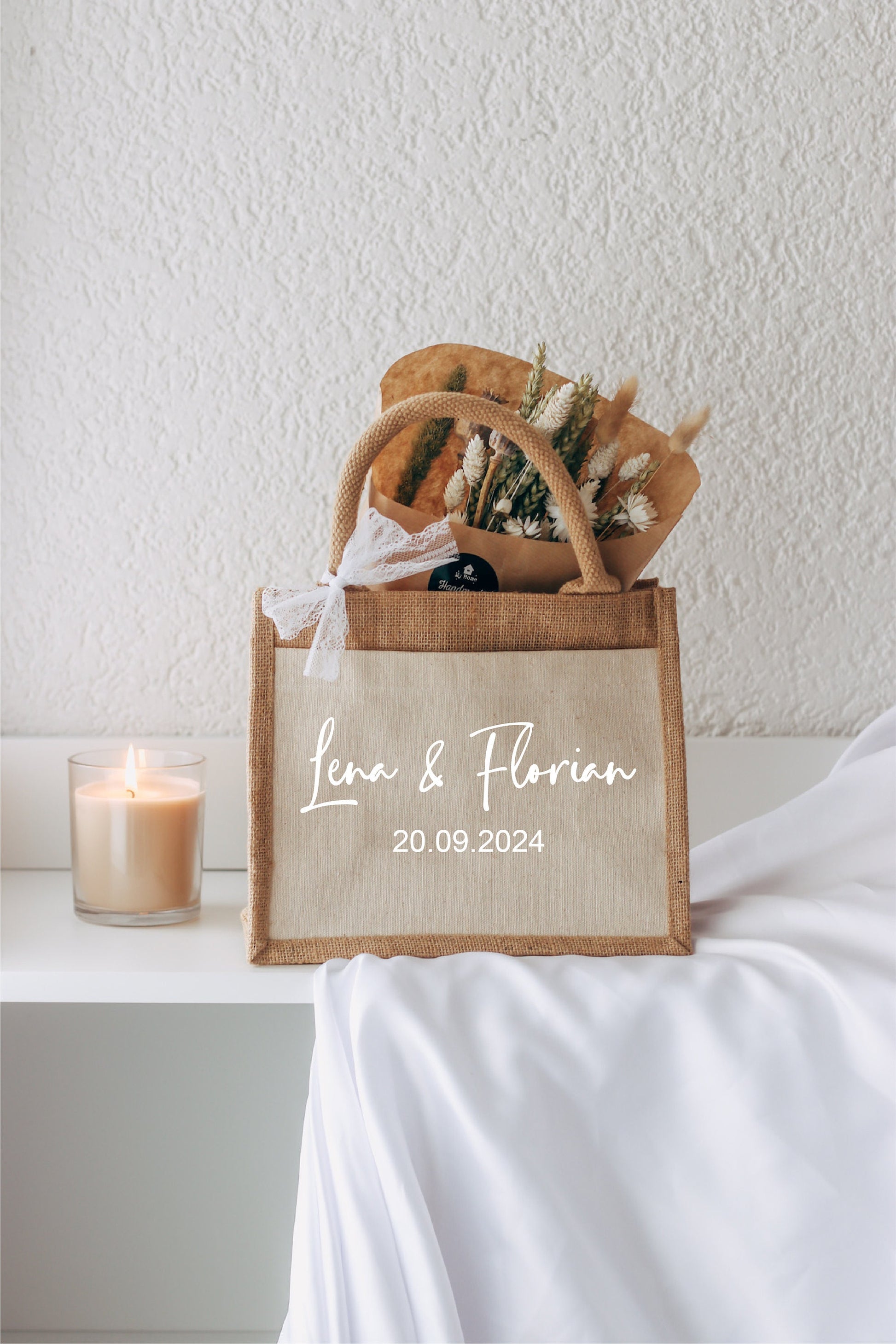 Geschenk zur Hochzeit - Jutetasche mit Namen des Brautpaars - Personalisiertes Geschenk