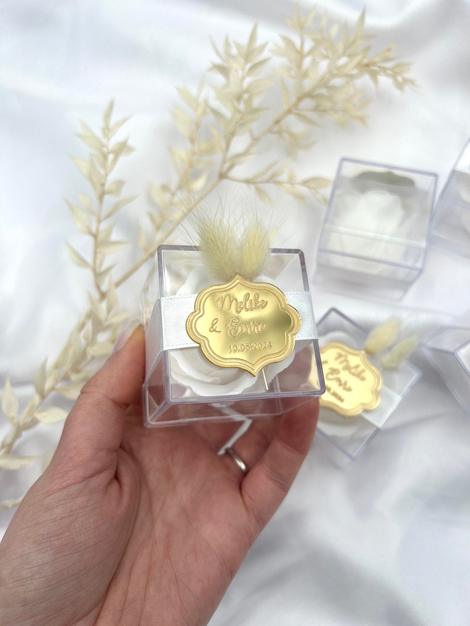 Gastgeschenk Rosenbox Hochzeit - Mit gravierten Acrylplättchen - Verlobung Hochzeitsdeko Sözümüz Söz